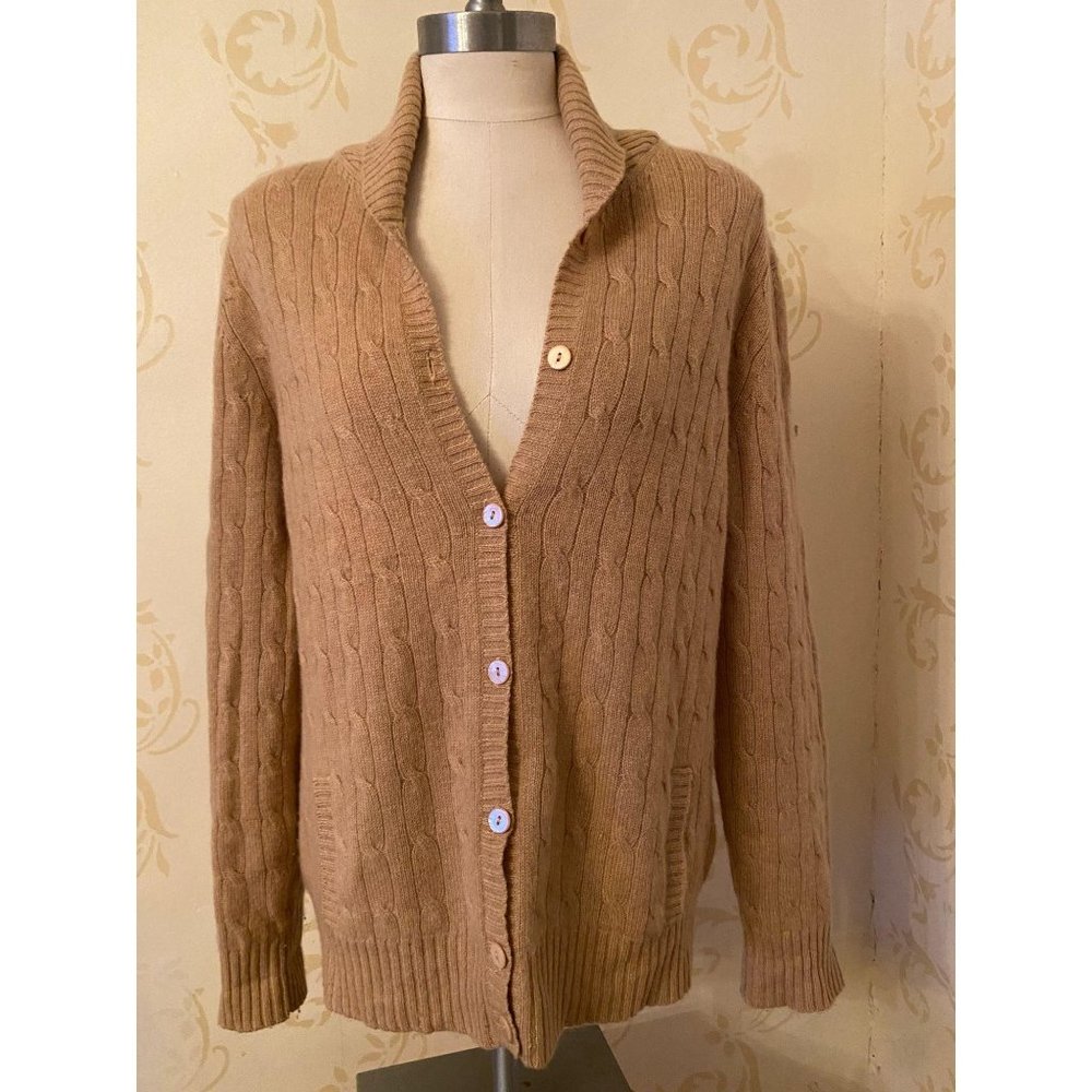Lulu Bravo Ladies Taupe Cardigan 100% Cashmere Swe
